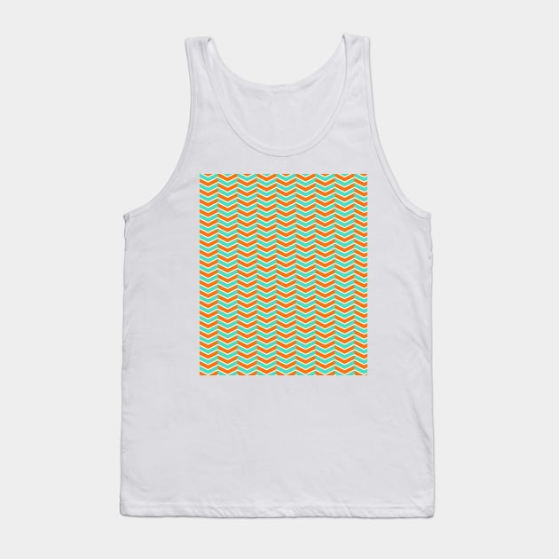 Mint Green, Orange and White Chevron Arrow Pattern Tank Top by squeakyricardo